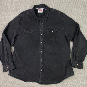 Wrangler Pearl Snap Denim Shirt Men's 3XL Black Cotton Chambray Denim Western